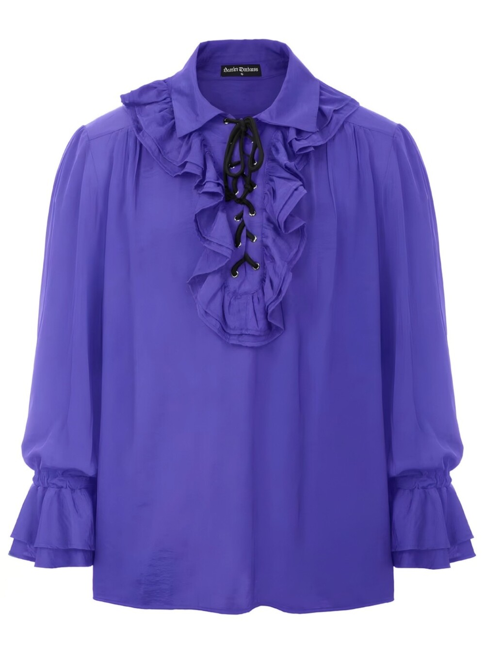 Scarlet Darkness Lace Up Ruffled Purple Black Festival Top, XL